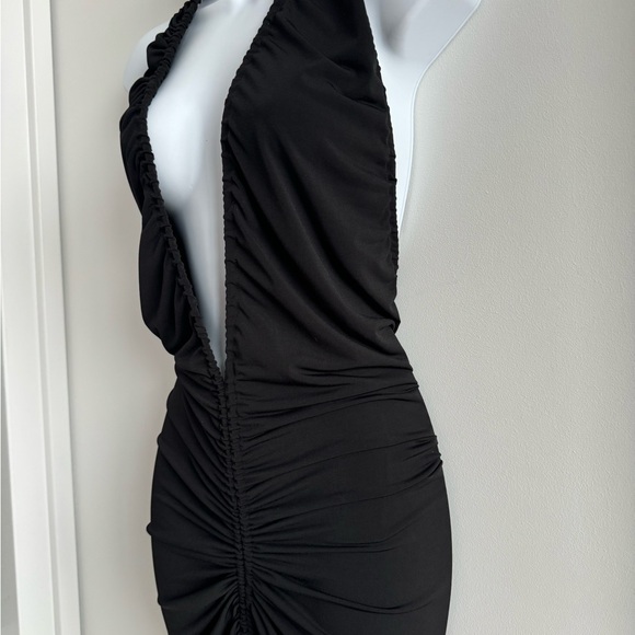 Fashion Nova Elegant Black Deep V-Neck Halter Dress - Picture 5 of 6